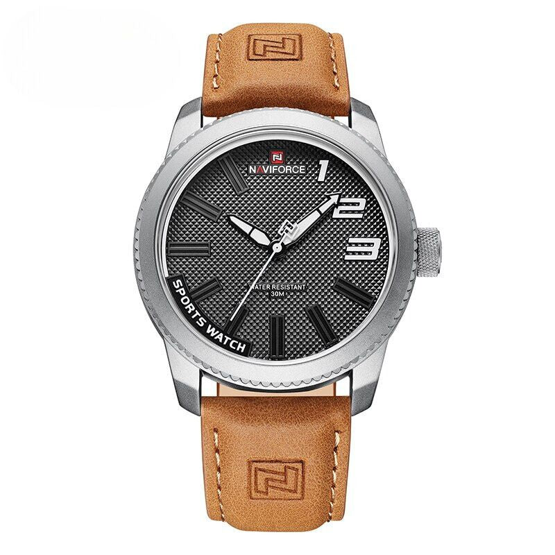 Shockproof rugged sports military watch with leather