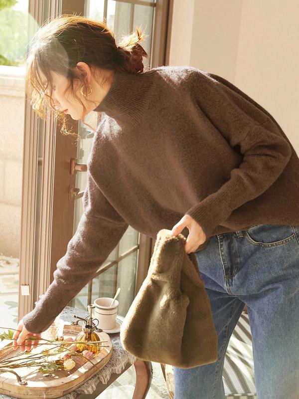 Women's High-Neck Loose-Knit Pullover Sweater - Cozy, Effortless Style