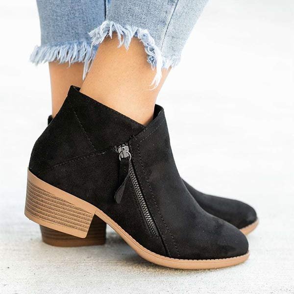 Women's Ankle Boots with Dual Zippers and a Trendy Chunky Low Heel