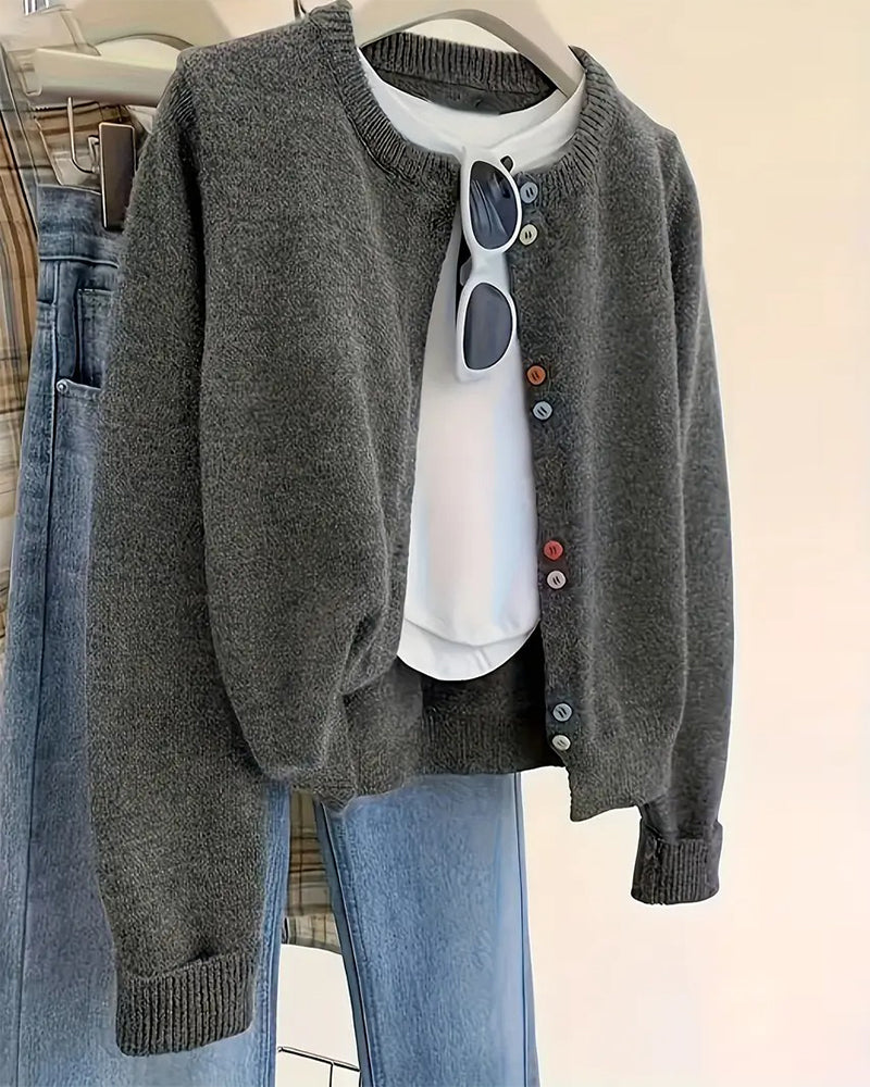 Relaxed-Fit Solid-Color Long-Sleeve Cardigan