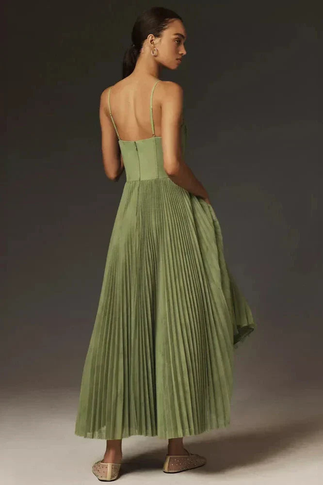 Pleated Tulle Midi Dress — Effortless Elegance in Flowing Layers