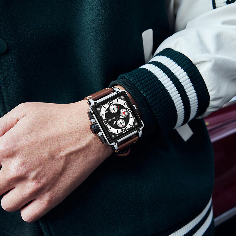 Elegant Leather Tactical Watch for Men with Quartz Movement