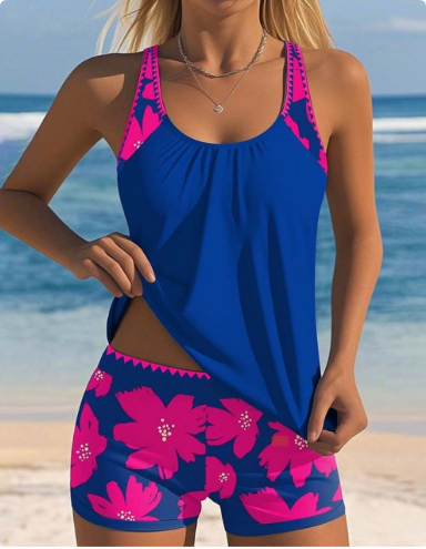 Ellen | Floral Boxer Set with Tank Swimsuit Top – Chic Beachwear