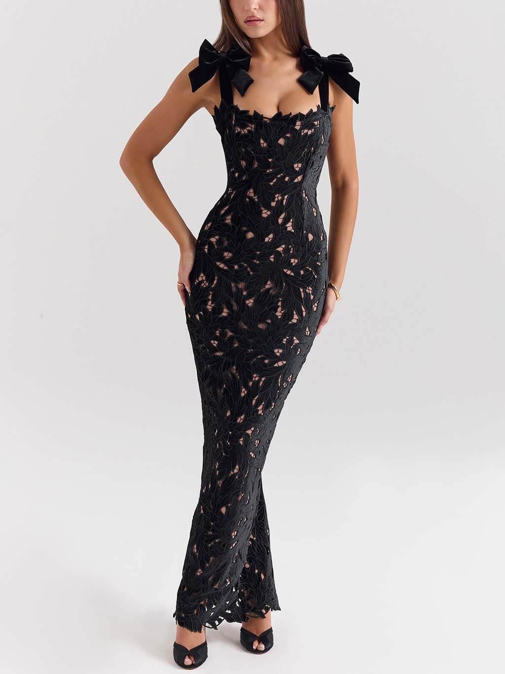 Elegant Maxi Festive Dress with Bow Bag