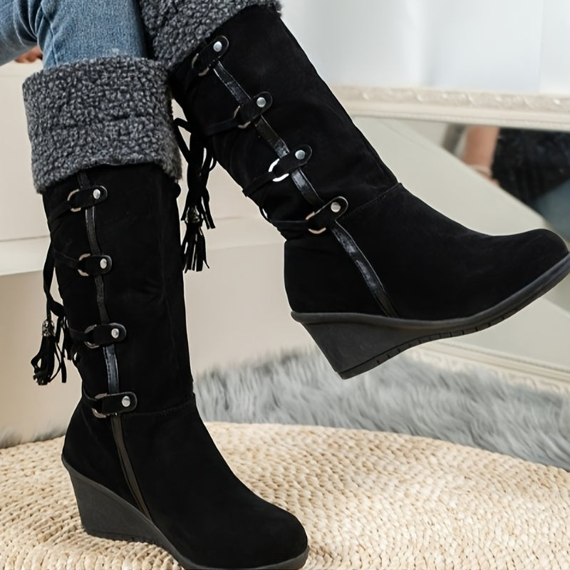 Chic Women's Knee-High Winter Boots with a Durable Thick Sole