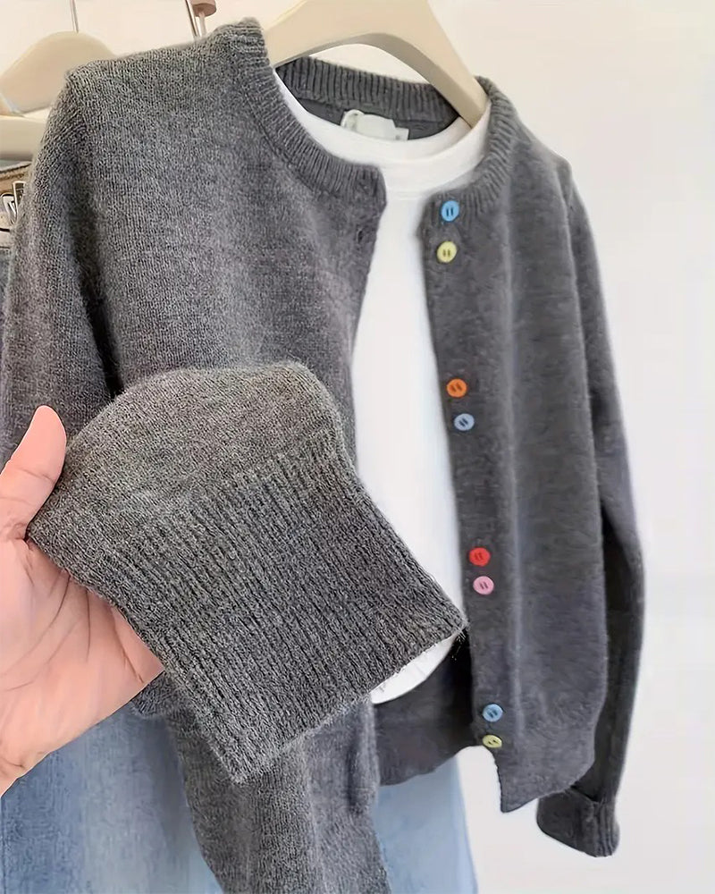 Relaxed-Fit Solid-Color Long-Sleeve Cardigan