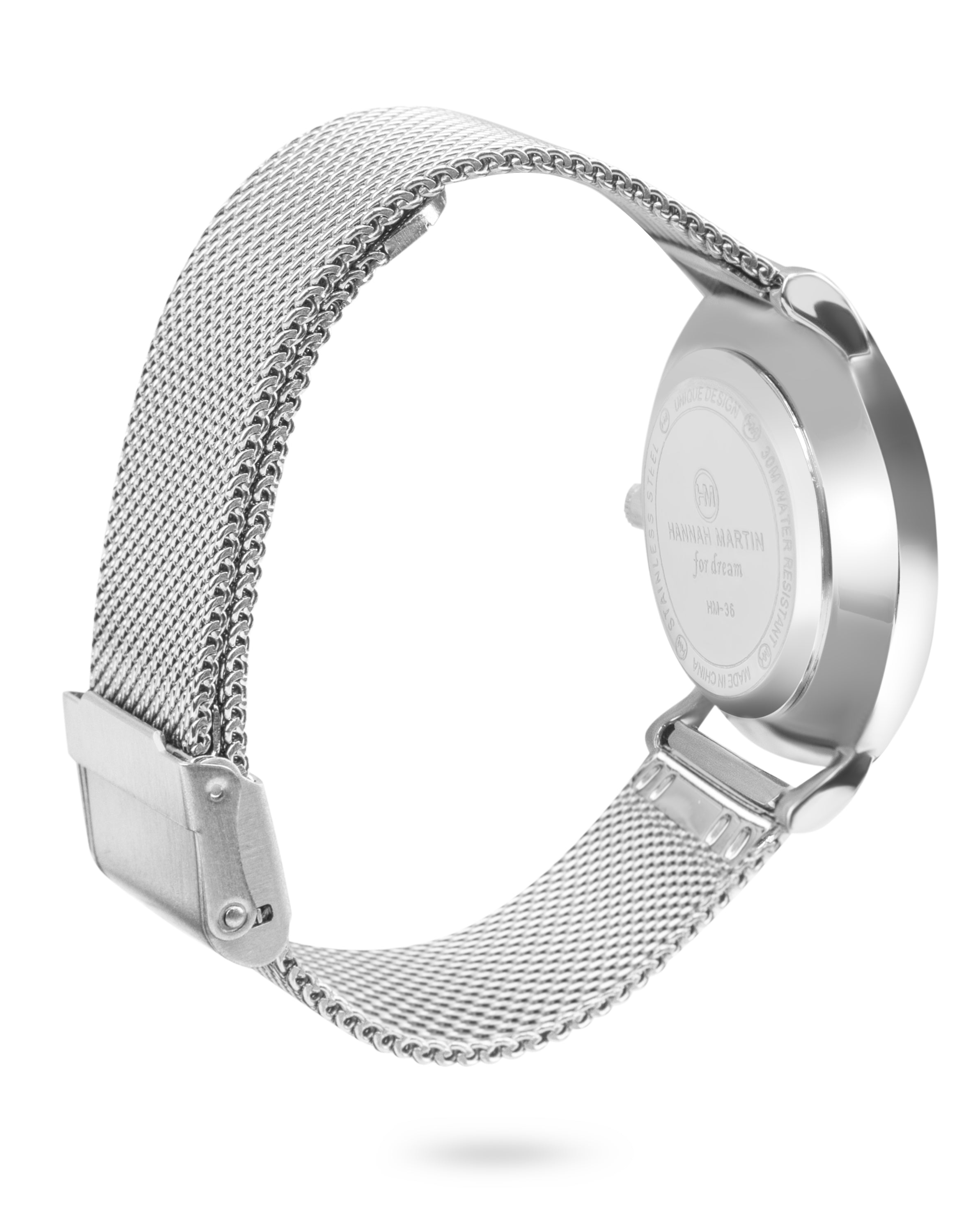 Celestial - Elegant Silver Round Watch with Luxury Mesh Band