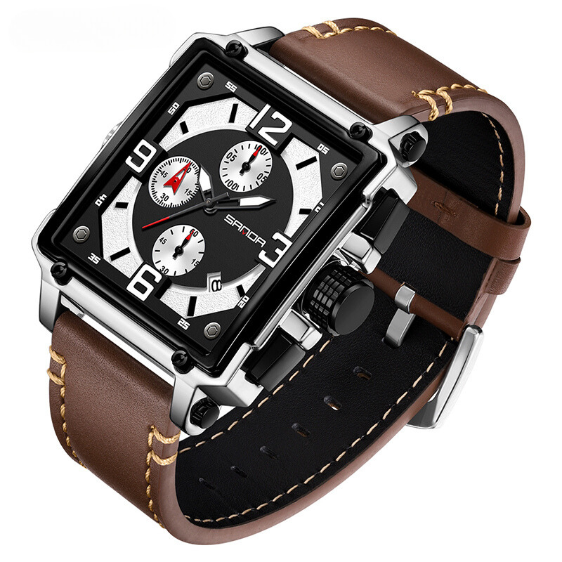 Elegant Leather Tactical Watch for Men with Quartz Movement