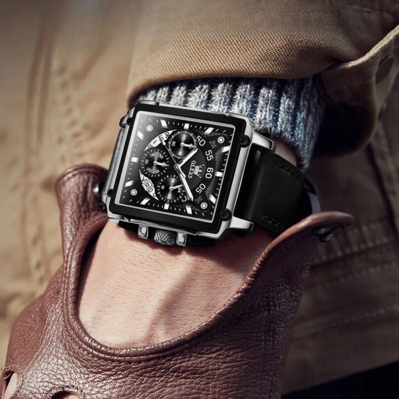 Elegant chronograph watch with square dial for a sophisticated style