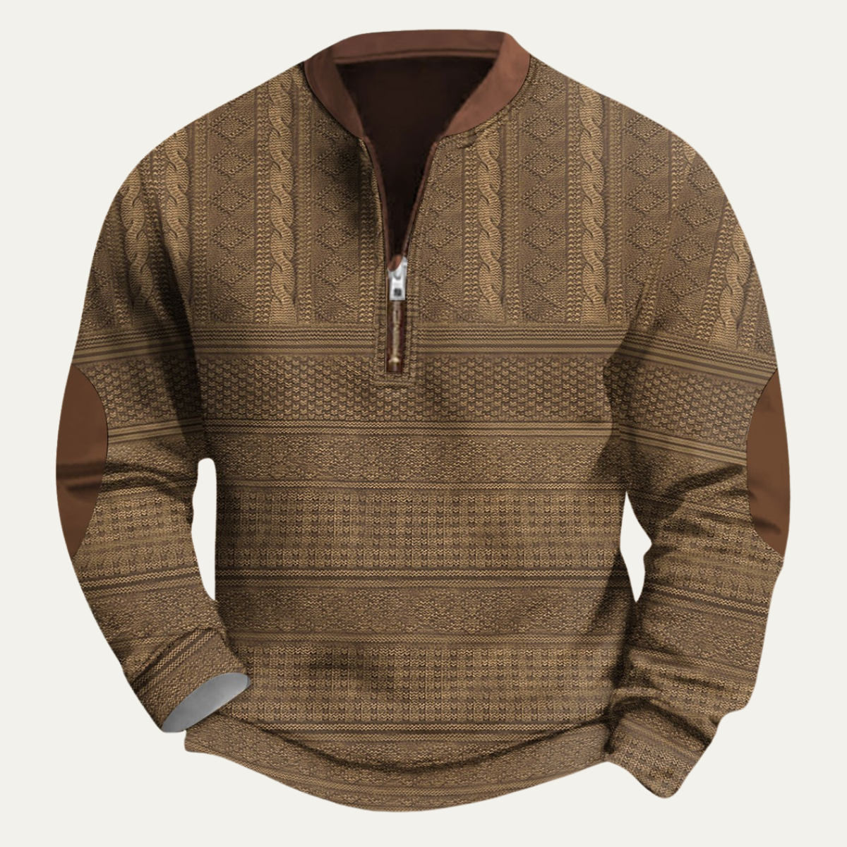 Siena Men's Casual Patterned Half-Zip Sweater with Elbow Patches – Modern Style, Everyday Comfort