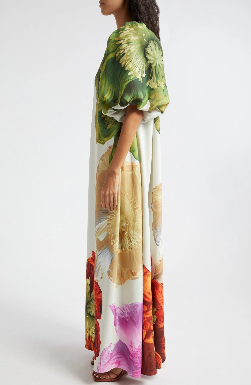 Maxi Dress with Floral Pattern on One Shoulder