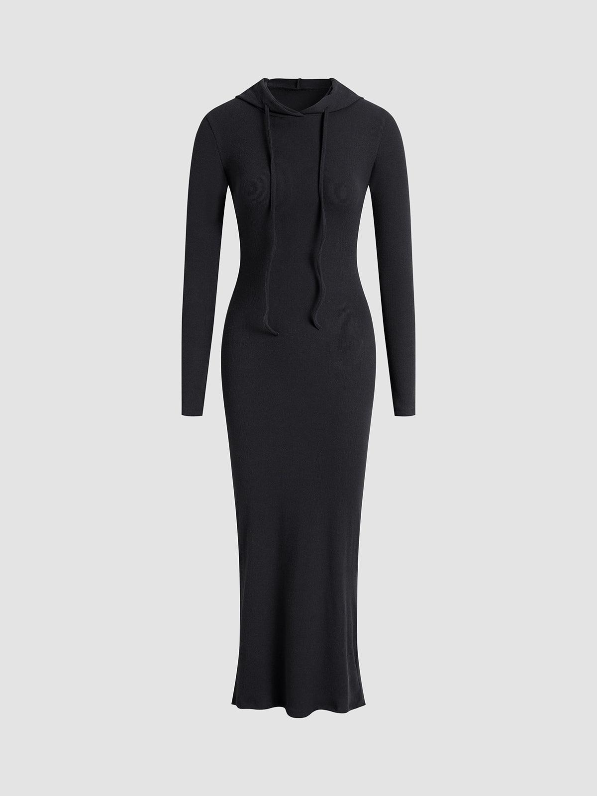 Casual off-shoulder hoodie dress with drawstring