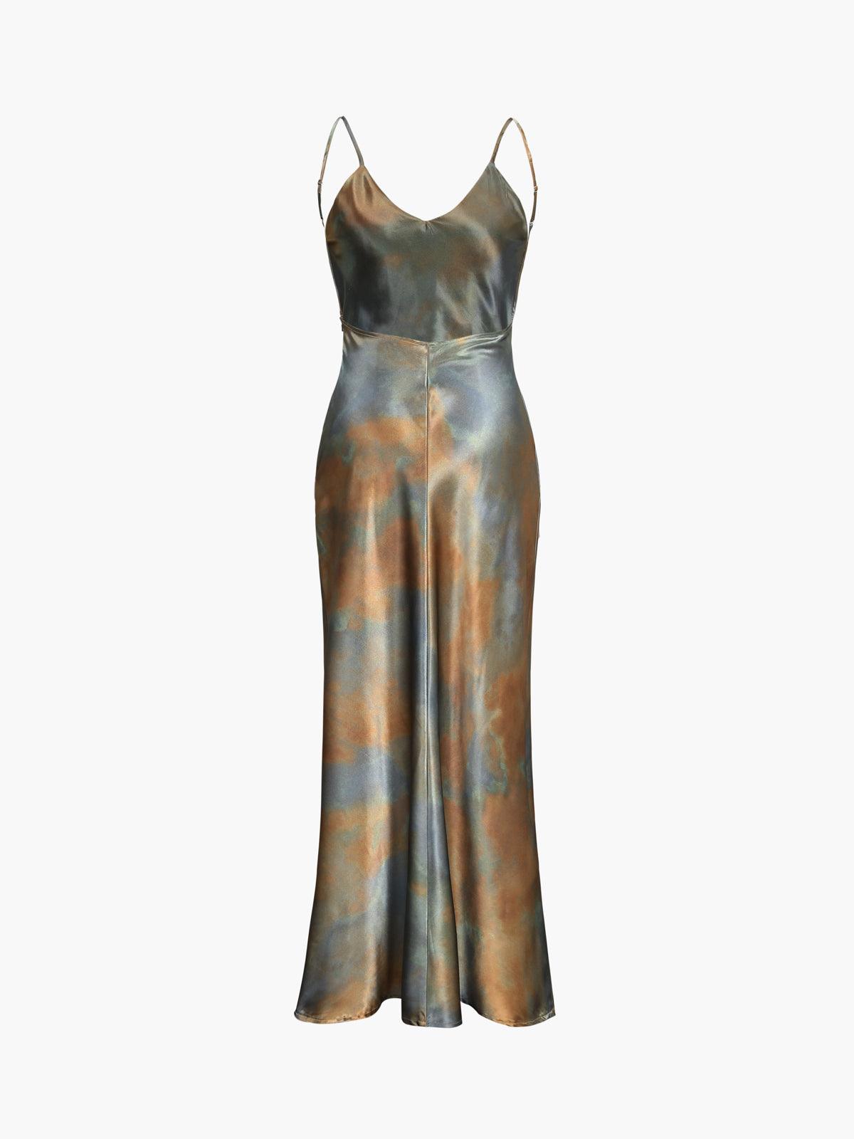 Long Satin Neptune Dress with Open Back for Sophisticated Elegance