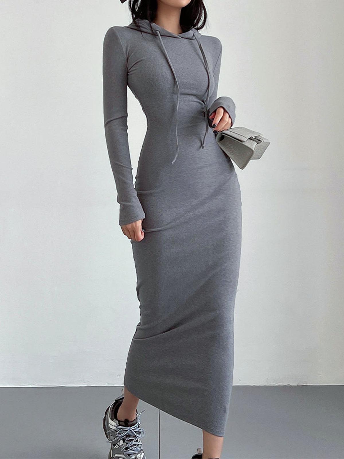 Casual off-shoulder hoodie dress with drawstring