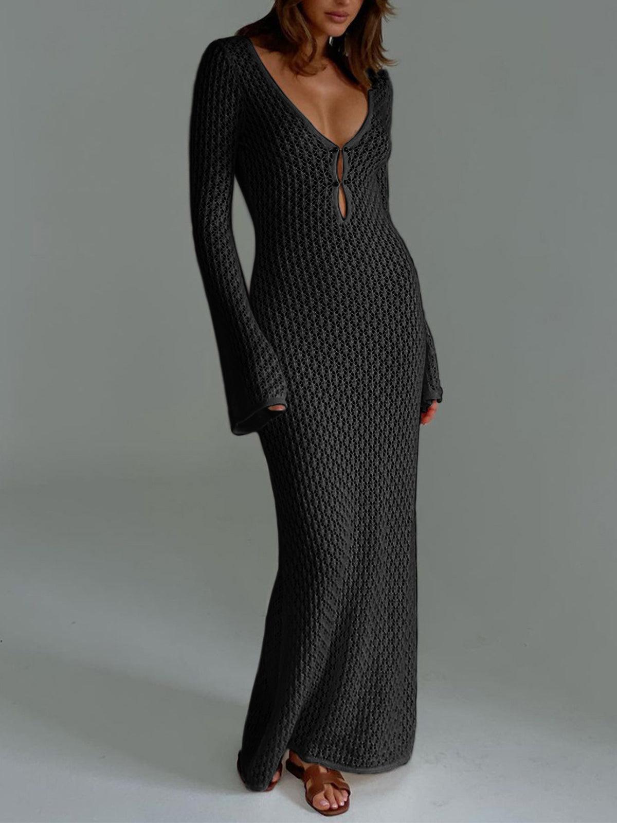 Elegant Long Sleeve Dress with Open Back for Shoulder Covering