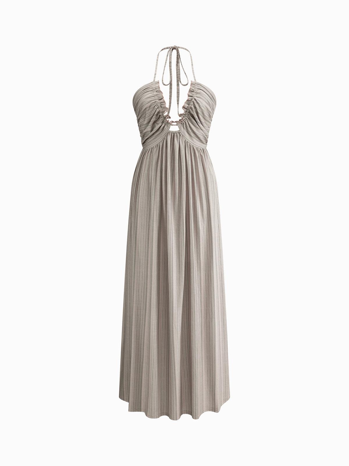 Elegant backless long dress with a U-neckline and crisscross straps