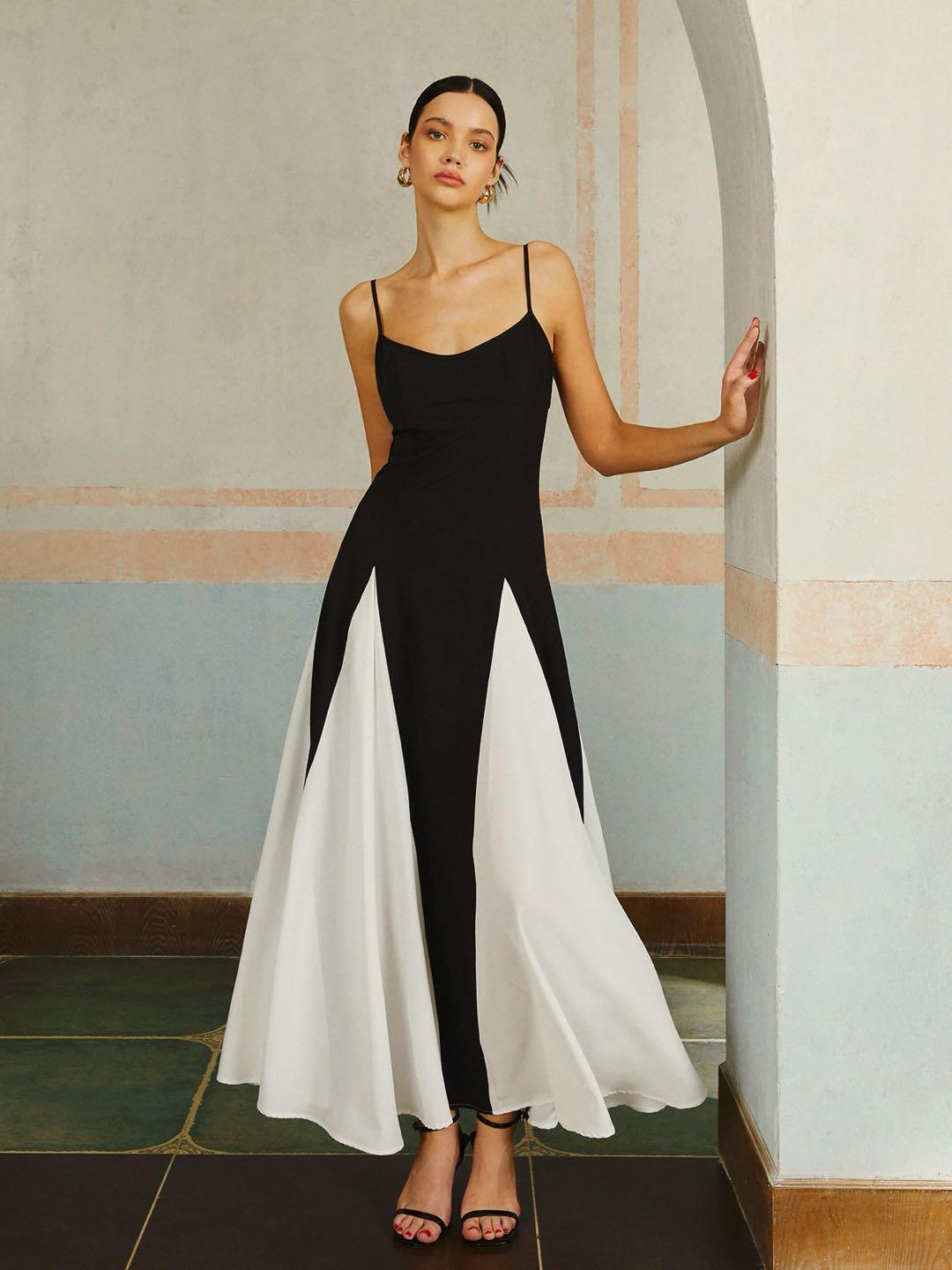 Elegant Color Block Spaghetti Strap Maxi Dress
