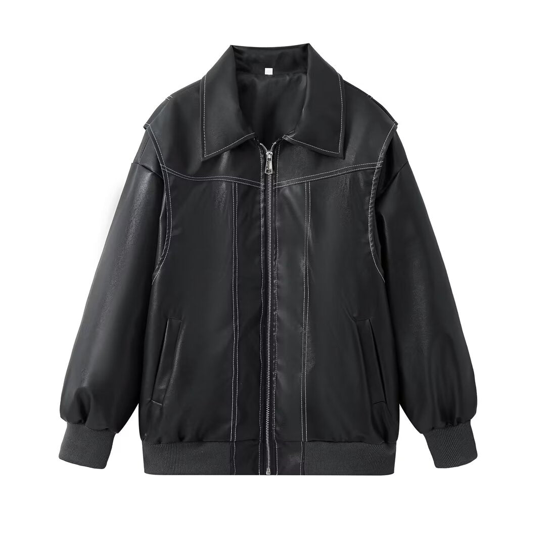 Women's Faux Leather Bomber Jacket - Trendy Style and Guaranteed Comfort