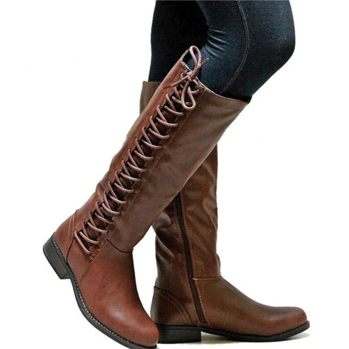 Women's Knee-High Lace-Up Boots for Autumn and Winter