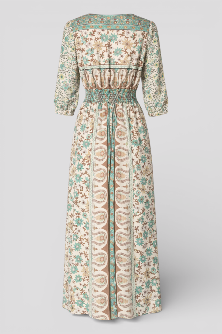 Bohemian Long Maxi Dress with Western Style Print and Slit