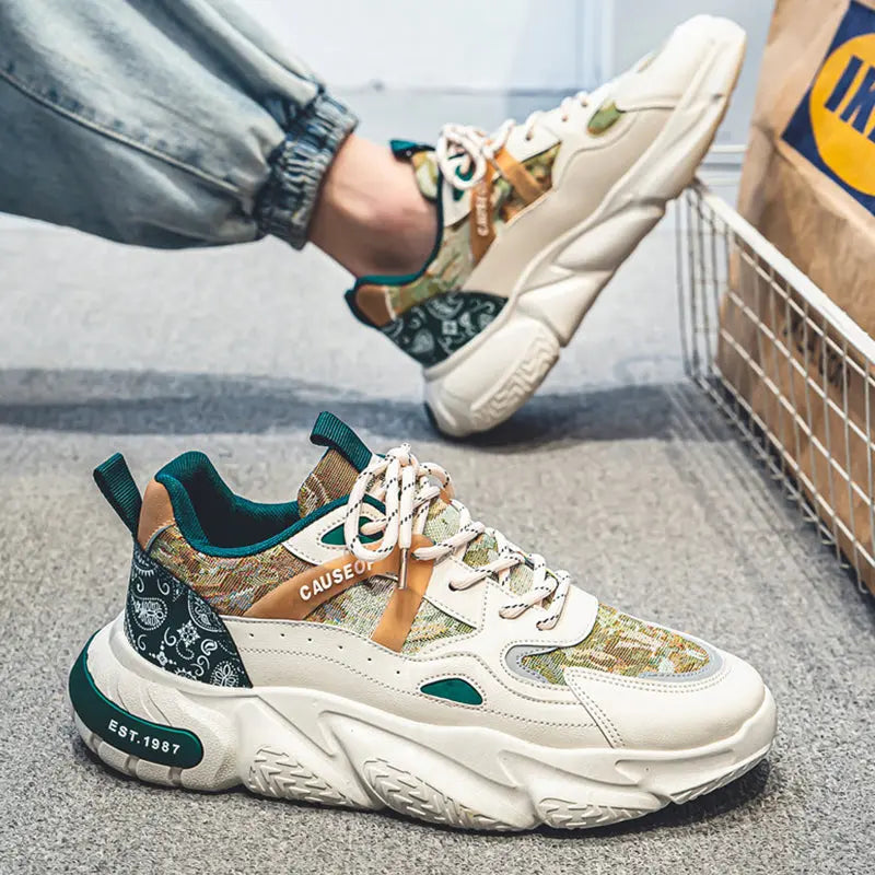 Men's Patterned PU Shoes with Platform Sole