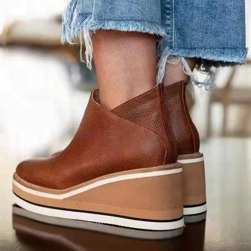 Women's Slip-On Wedge Ankle Boots - Effortless Style & All-Day Comfort
