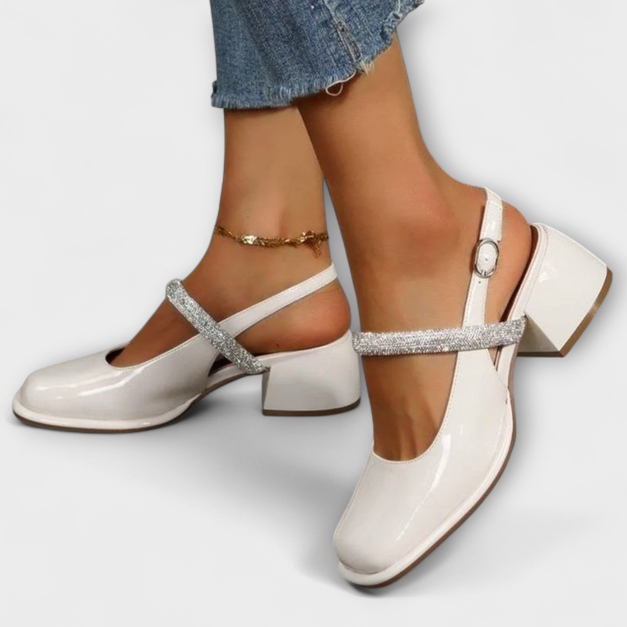 Celandra - Stylish Mary Janes with glittery straps and a comfortable block heel