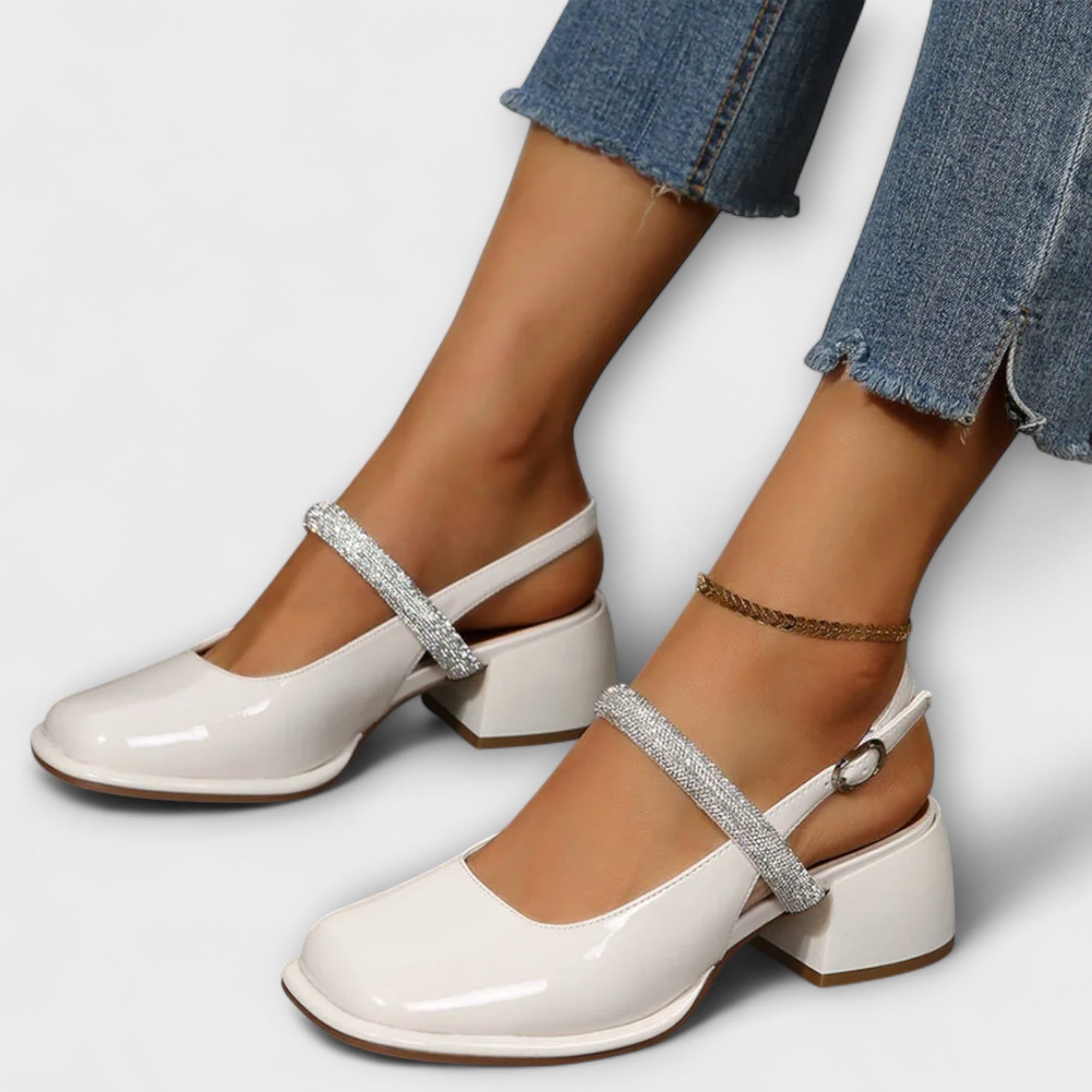 Celandra - Stylish Mary Janes with glittery straps and a comfortable block heel