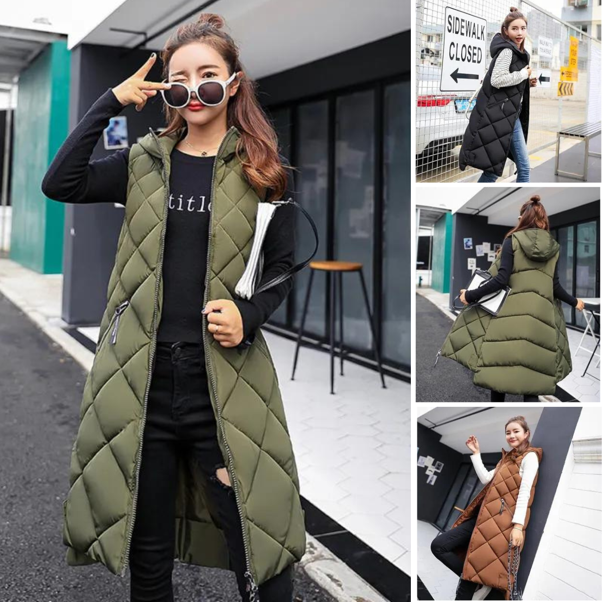 Daisy | Women's Cozy Winter Long Quilted Hooded Vest for Warmth and Style