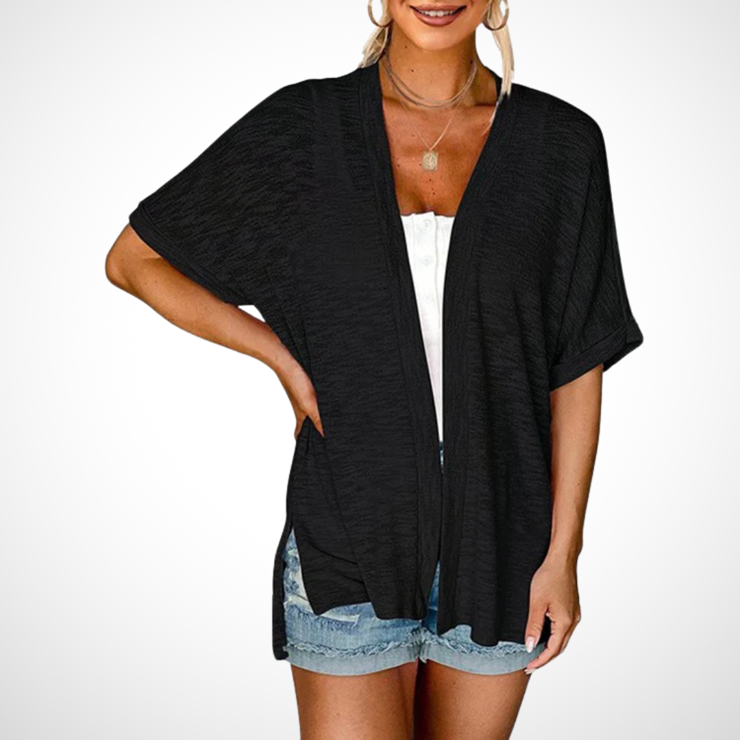 Effortlessly Chic Flowy Short-Sleeve Cardigan