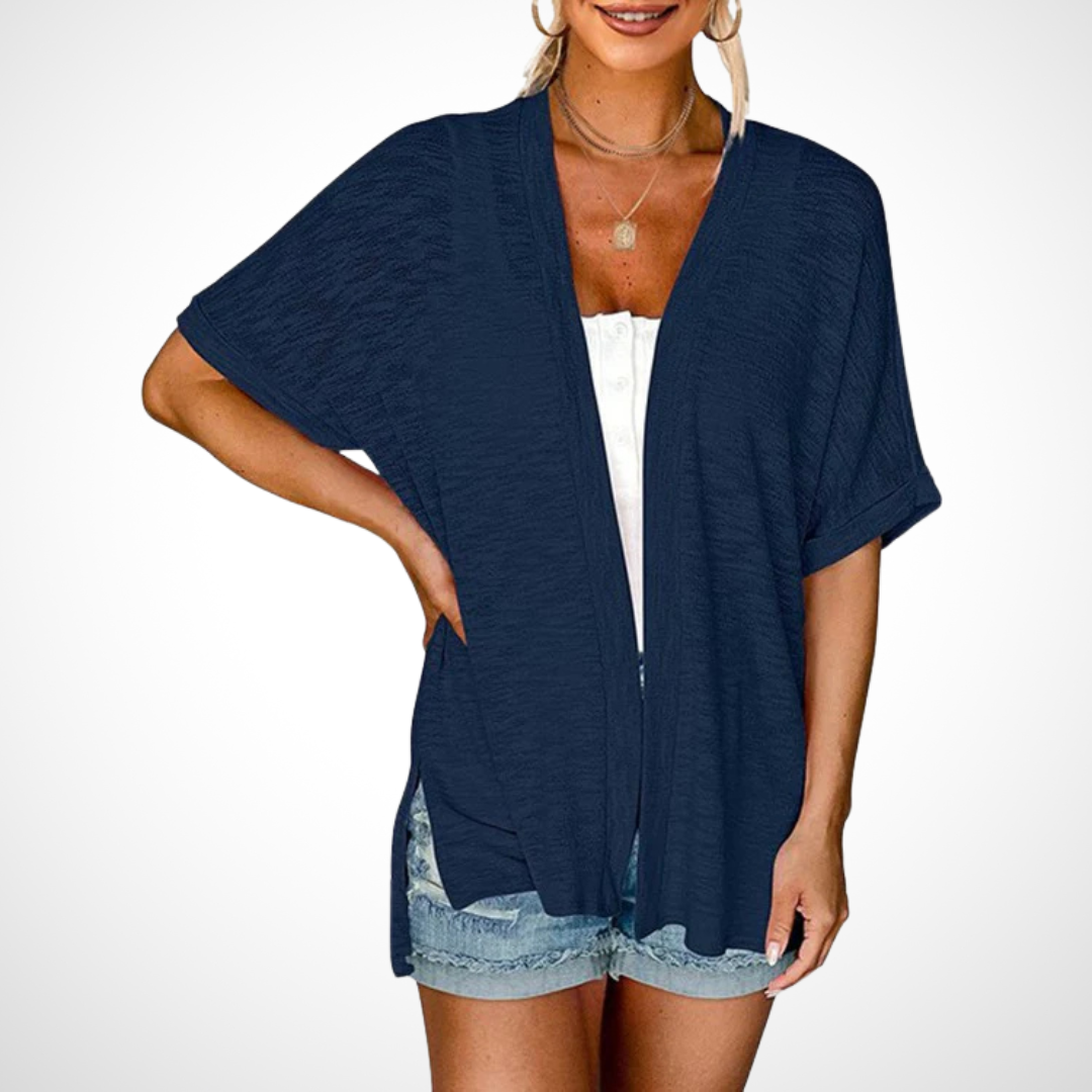 Effortlessly Chic Flowy Short-Sleeve Cardigan
