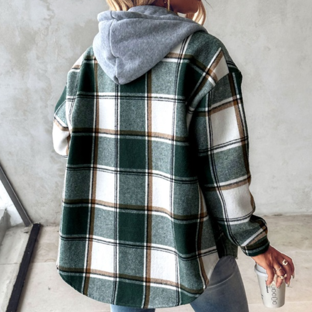 Women's Lightweight Plaid Jacket with Hood, Stylish and Comfortable