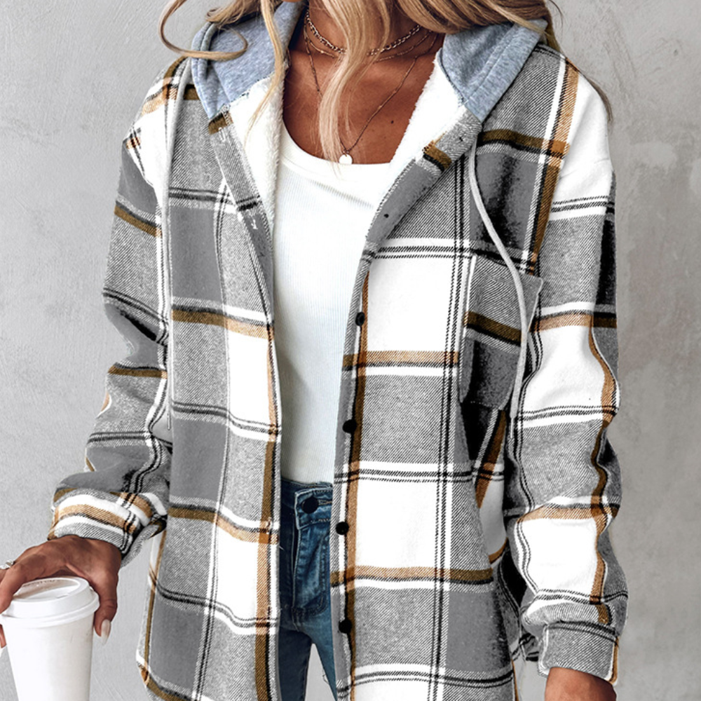 Women's Lightweight Plaid Jacket with Hood, Stylish and Comfortable