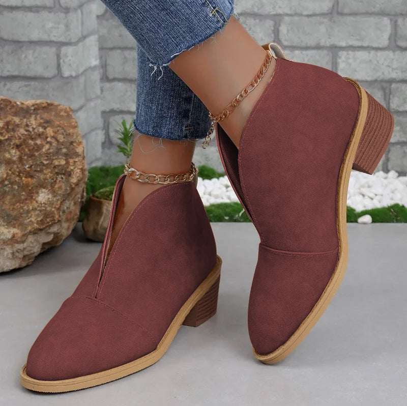 Women's Almond-Toe Ankle Boots with Chunky Stacked Heel – Effortless Slip-On Casual Style
