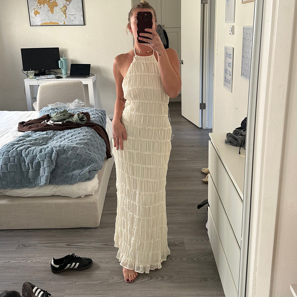 Textured Halter-Neck Maxi Dress