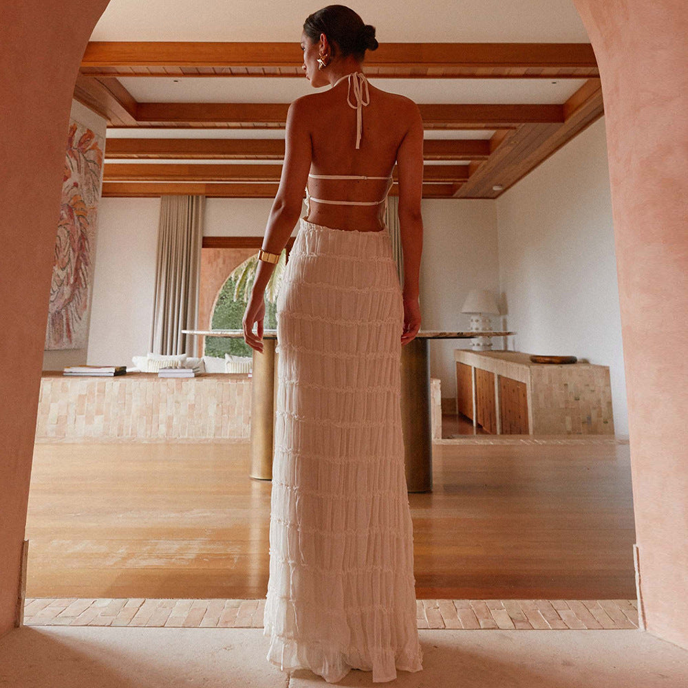 Textured Halter-Neck Maxi Dress