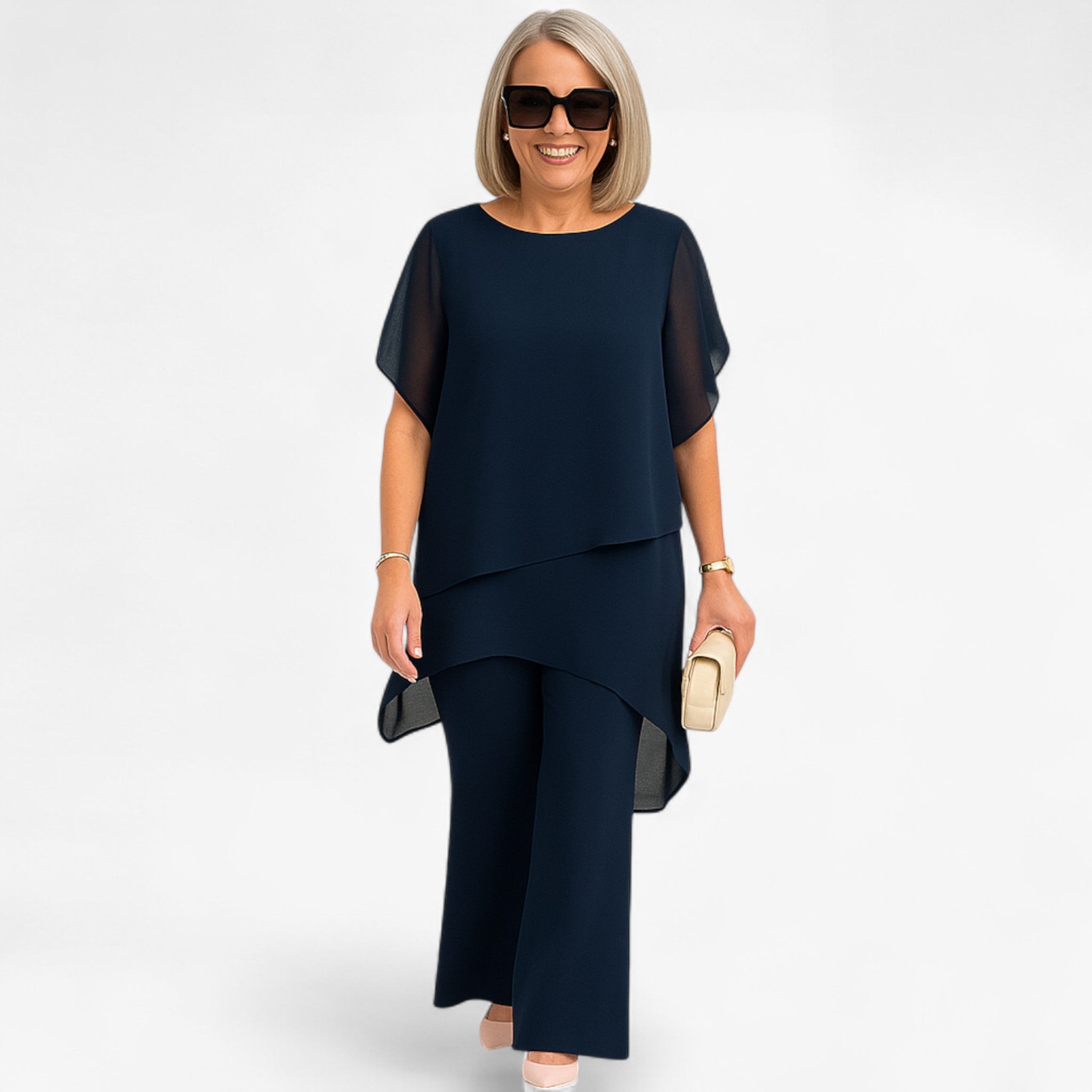Chiffon Top & Flowing Loose-Fit Pants Set