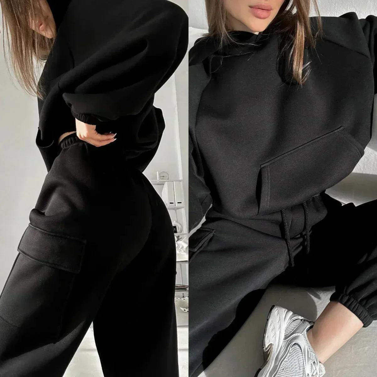 Jasmine Women's Set: Comfortable Cargo Pocket Hoodie & Jogger Pants for Stylish Comfort