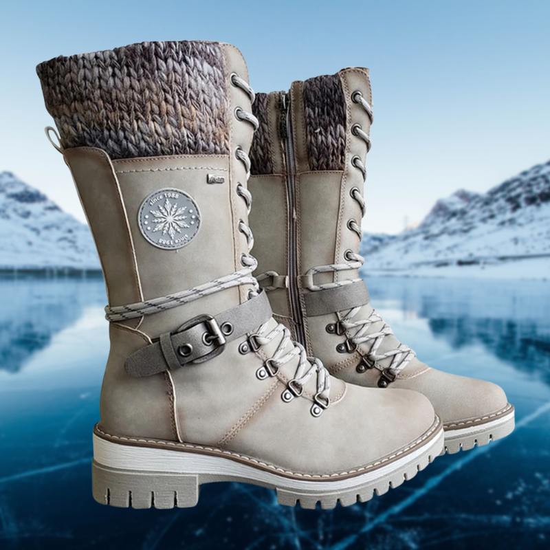Women's Lace-Up Winter Boots with Cozy Knit Cuff