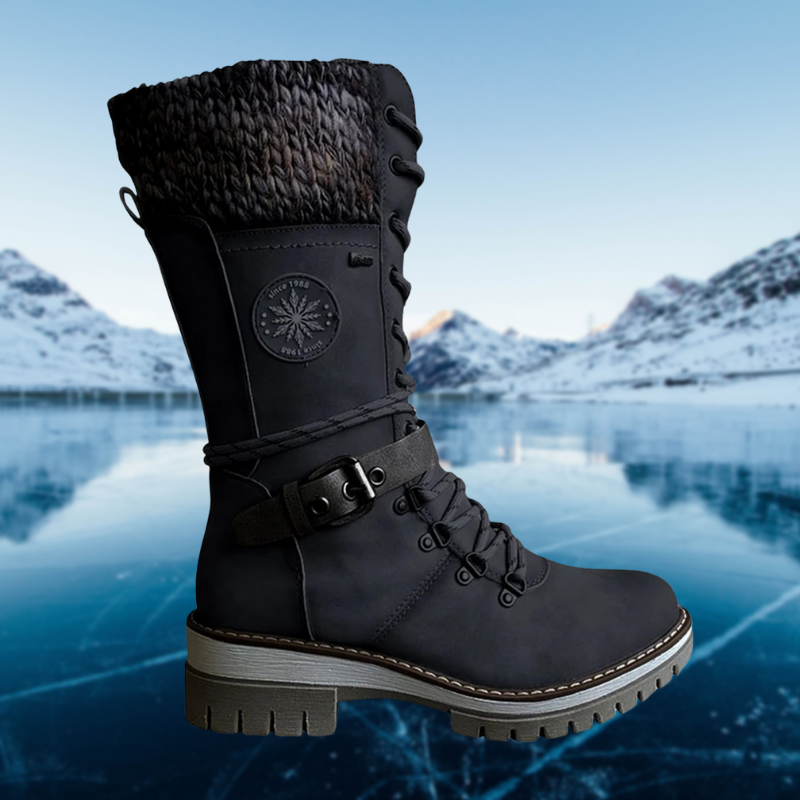 Women's Lace-Up Winter Boots with Cozy Knit Cuff