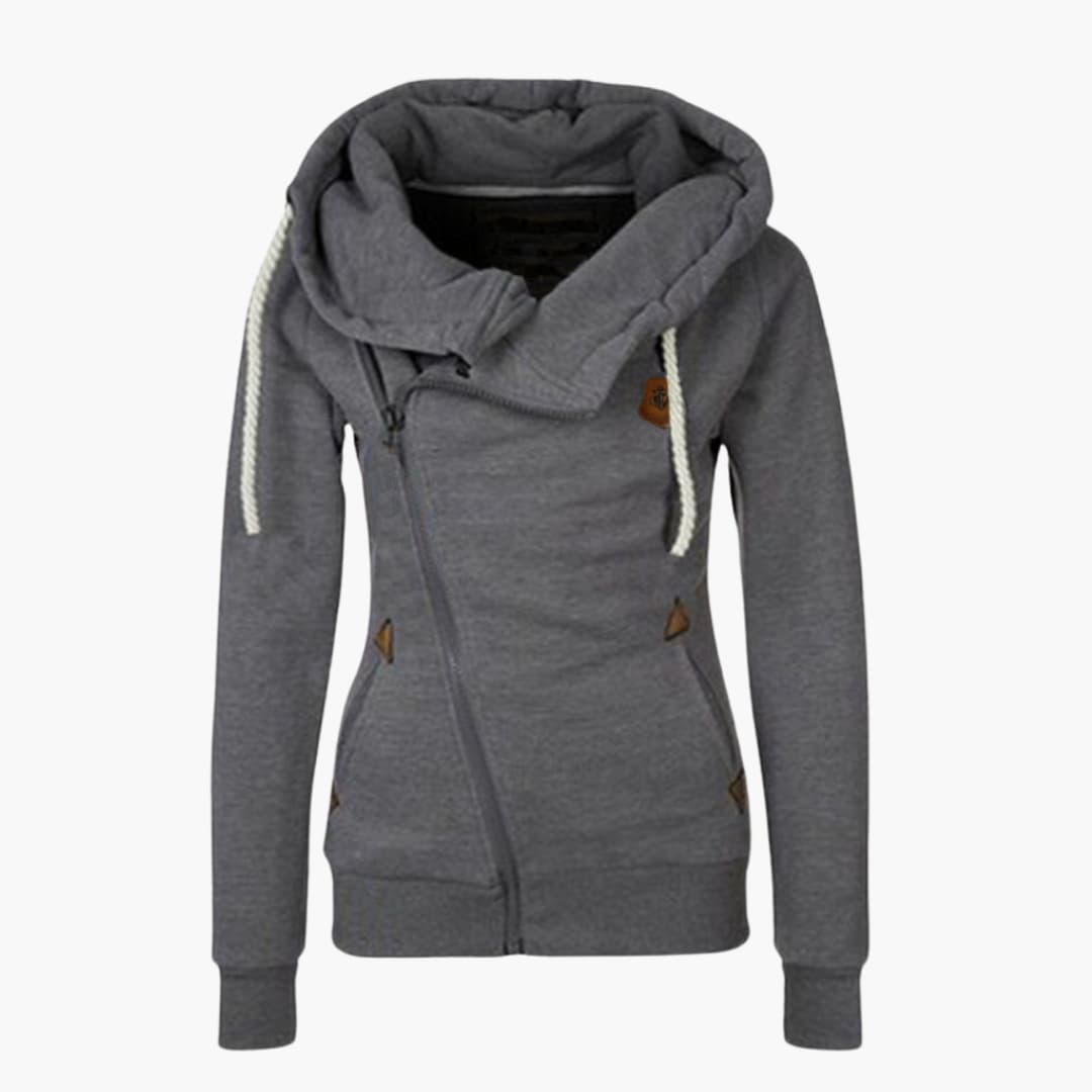 Stylish women's hooded jacket with a zipper and a drawstring hood — comfortable and versatile