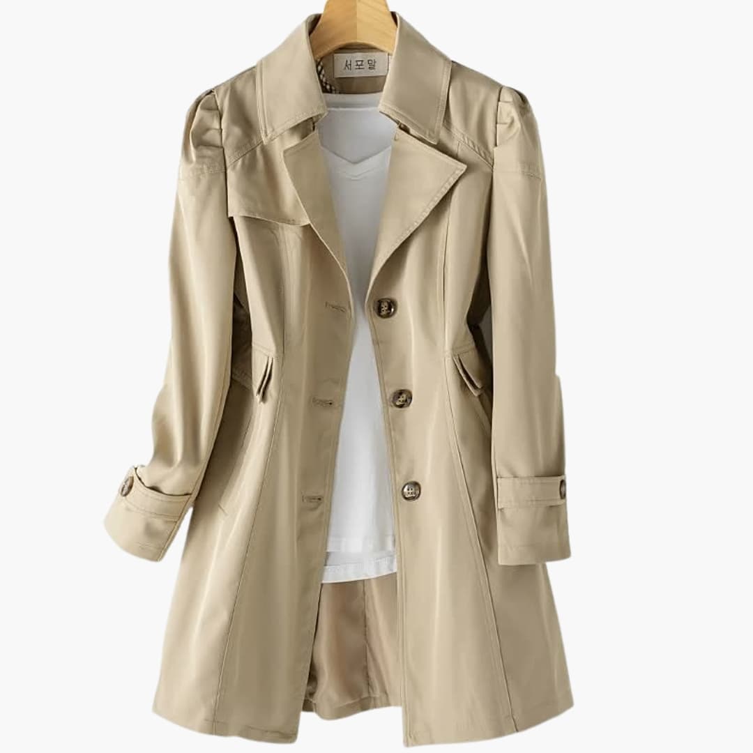 Elegant long women's trench coat with button closure