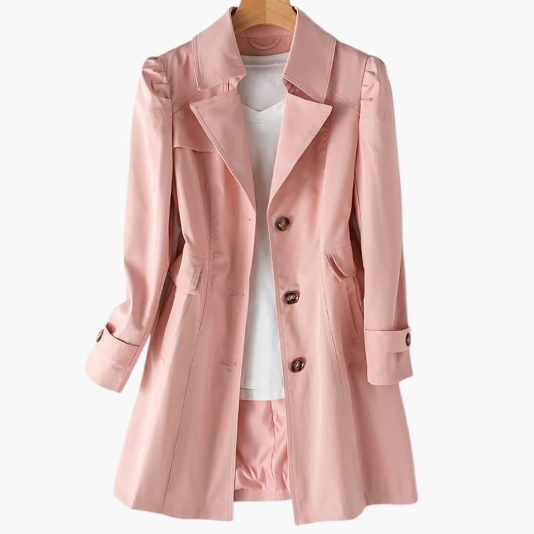 Elegant long women's trench coat with button closure