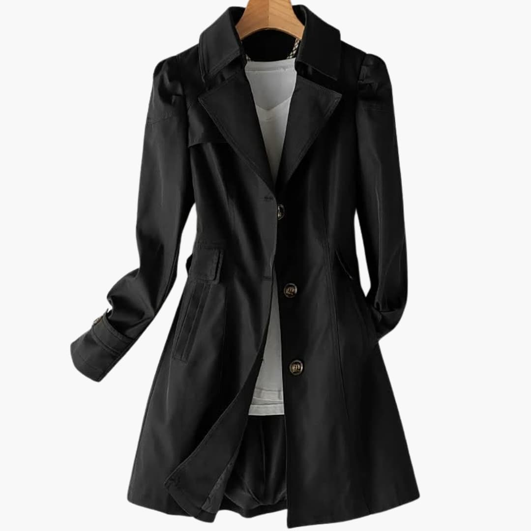 Elegant long women's trench coat with button closure
