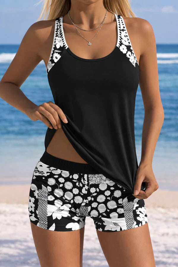 Daniella Tropical Plants Print Tankini Set - Vibrant Botanical Swimwear for the Beach