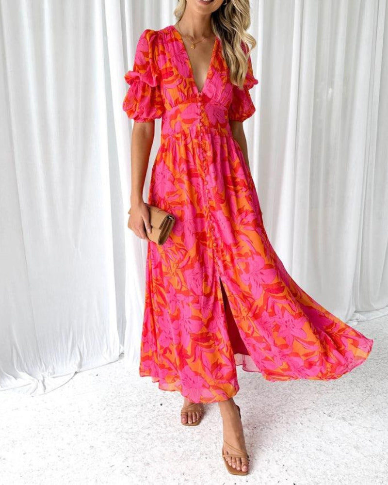 Derana™ - Red-Pink Maxi Dress 0
