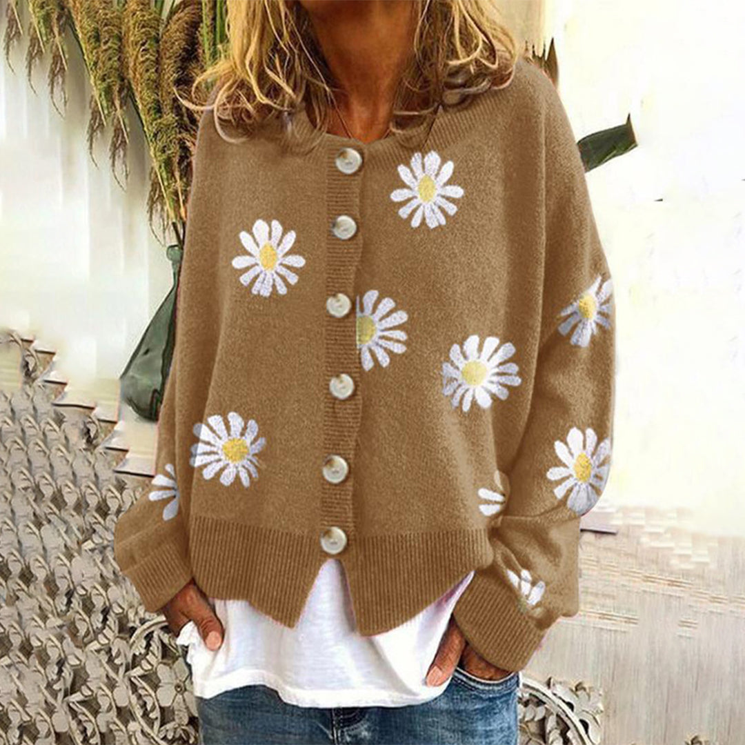 Margaret Damen Floral Pattern Button Cardigan for Relaxed Fit in Winter