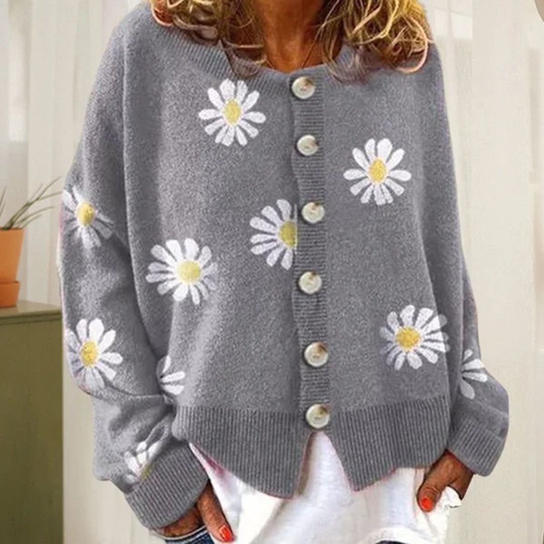 Margaret Damen Floral Pattern Button Cardigan for Relaxed Fit in Winter