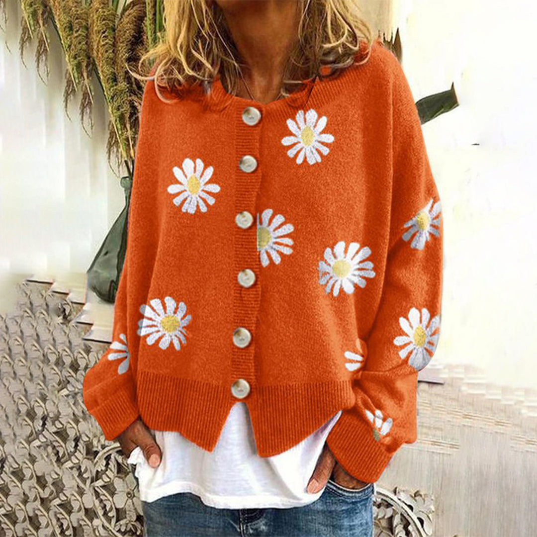 Margaret Damen Floral Pattern Button Cardigan for Relaxed Fit in Winter