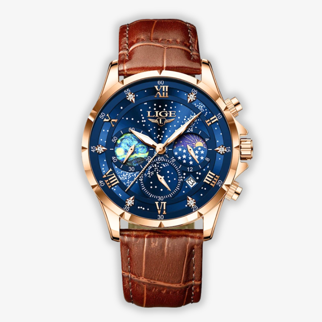 Watch with elegant moon phase display